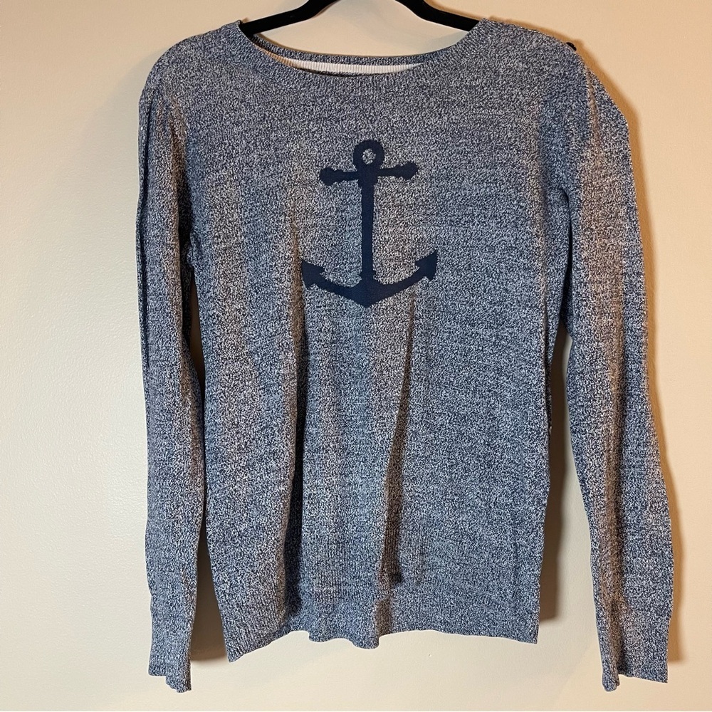 Nautica Blue Crew Neck Sweater with Anchor Design